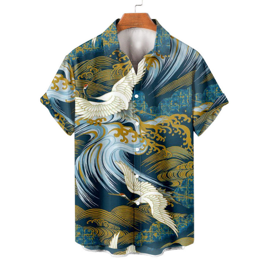 

Men's Vintage Crane Print Hawaiian Beach Shirt