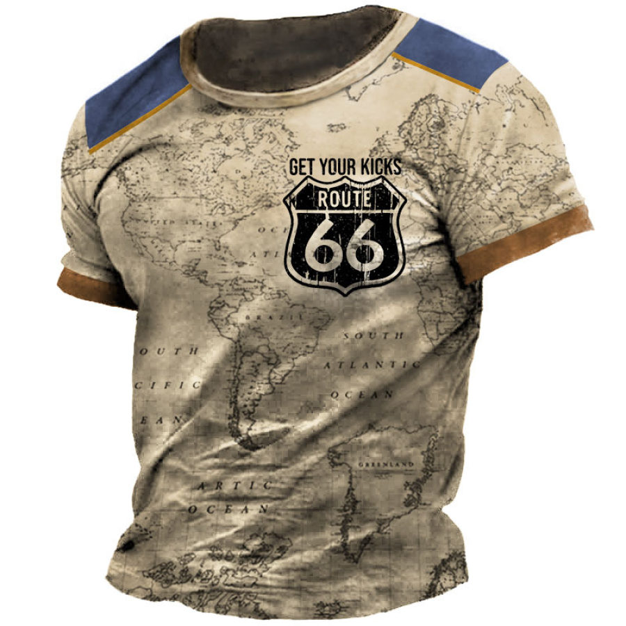

T-shirt à Imprimé Colorblock Vintage Nautical Map Route 66 Pour Homme