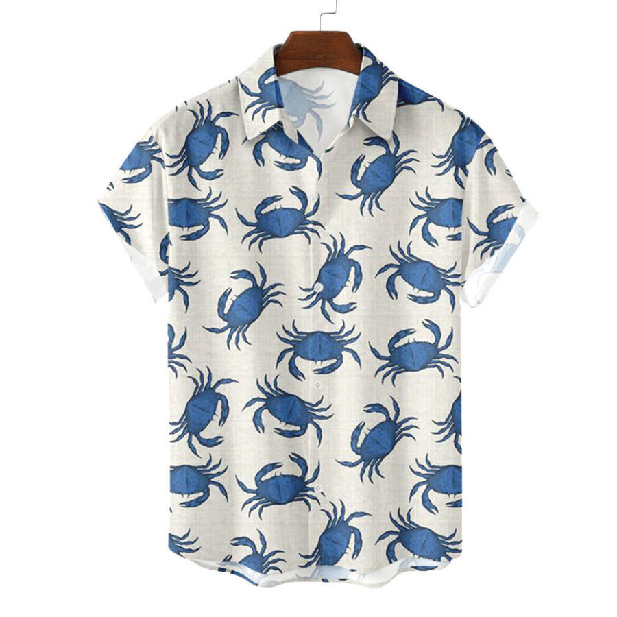 

Men's Sea Life Crab Print Hawaiian Beach Shirt