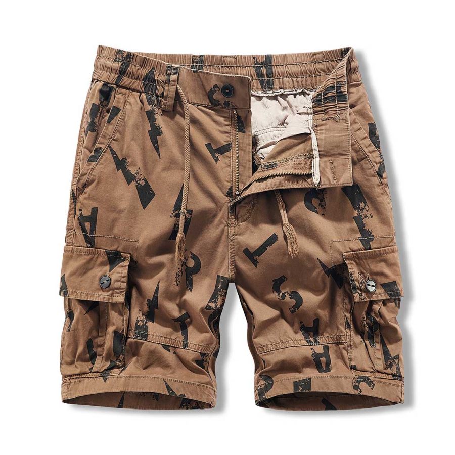 

Men's Outdoor Tactical Multi-Pocket Letter Print Drawstring Casual Cargo Shorts