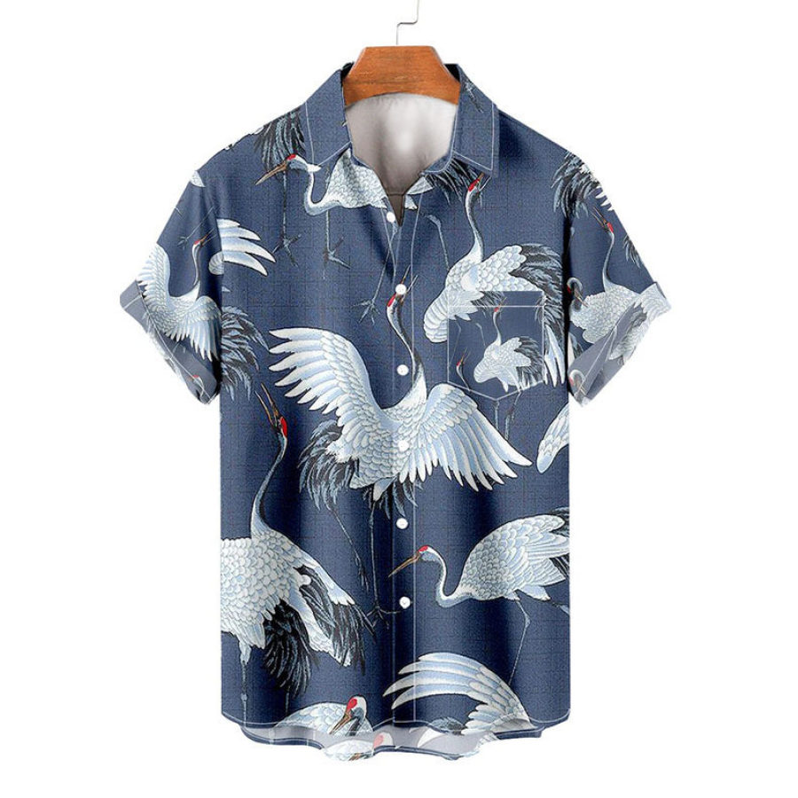 

Men's Vintage Crane Print Hawaiian Beach Shirt