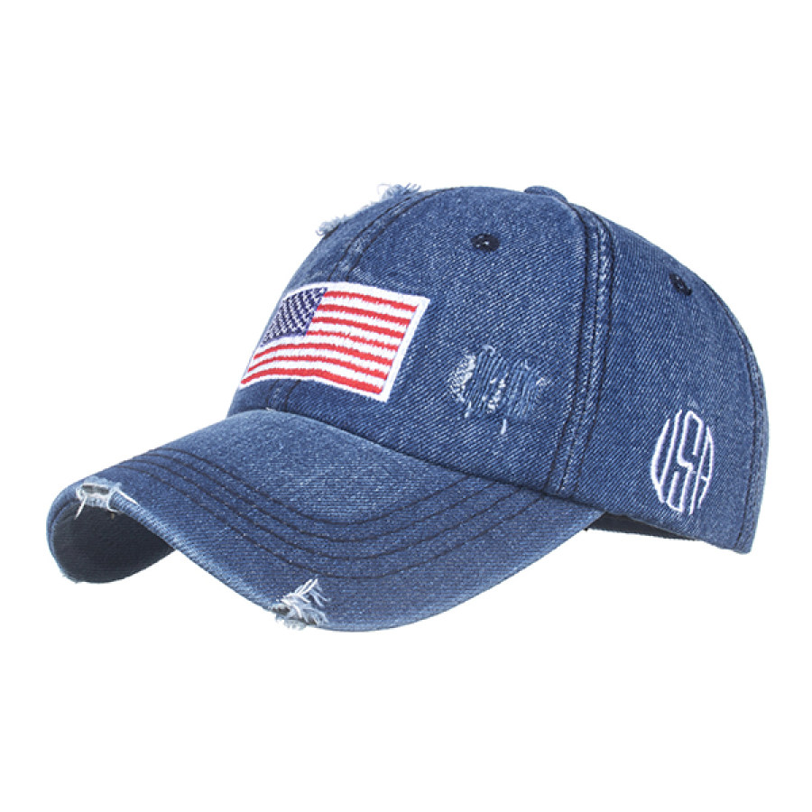 

USA American Flag Outdoor Vintage Washed Denim Sun Hat