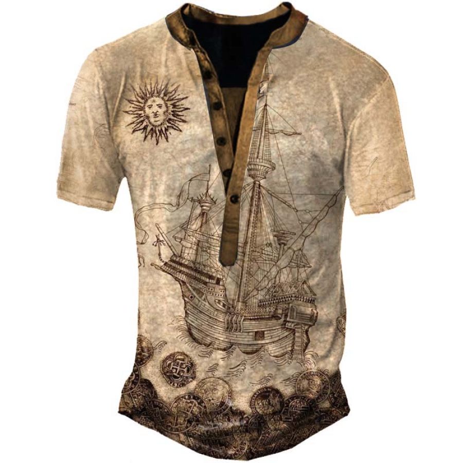 

Men's Vintage Nautical Boat Henley T-Shirt