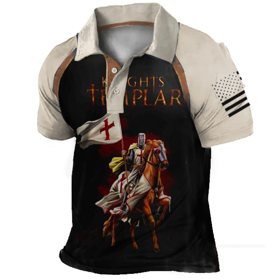 

Men's Vintage Templar Print Polo Neck T-Shirt