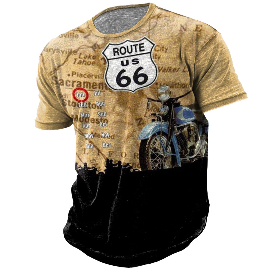 

Men's Vintage Motorcycle Route 66 Print T-Shirt