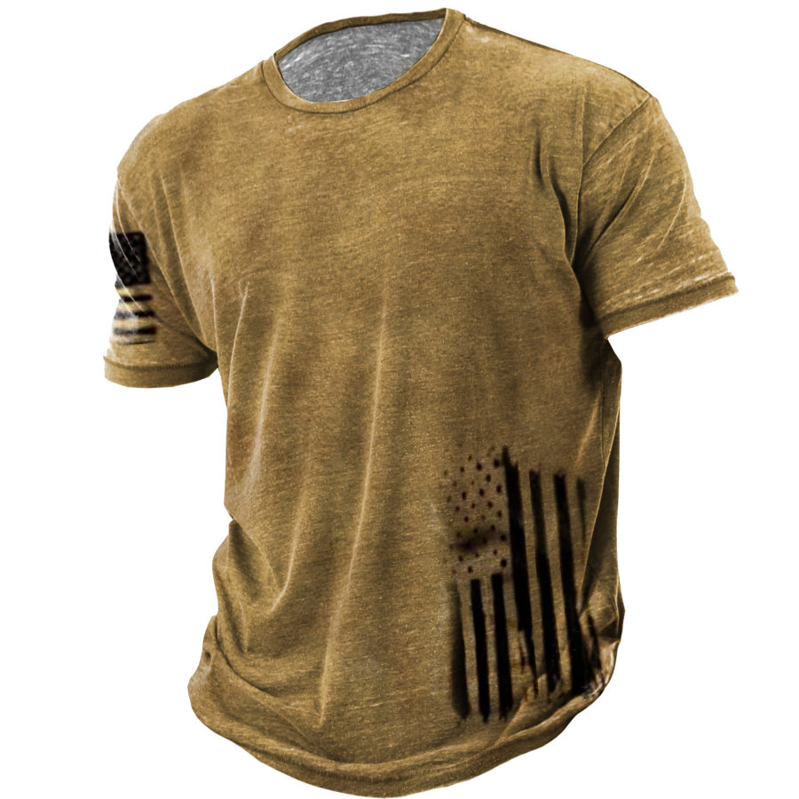 

Men's Vintage American Flag Print Crew Neck T-Shirt