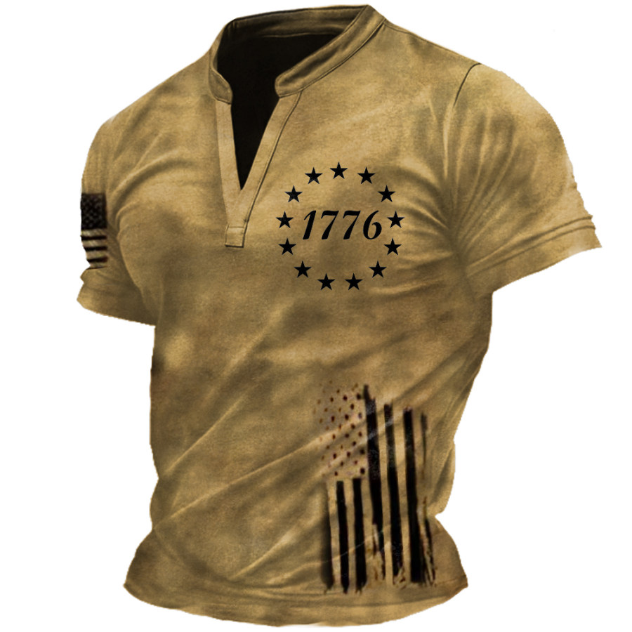 

Men's Vintage American Flag Print V-Neck T-Shirt