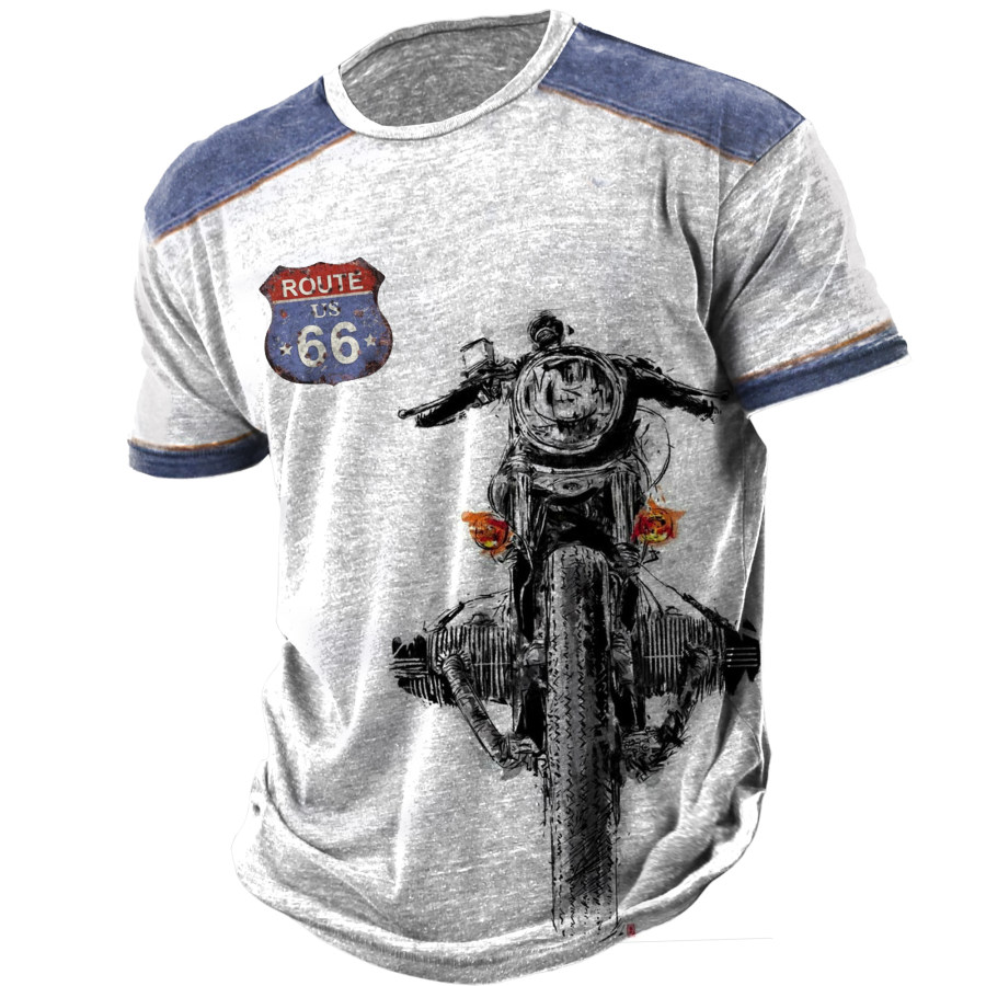 

Men's Vintage Motorcycle Route 66 Print Crewneck T-Shirt