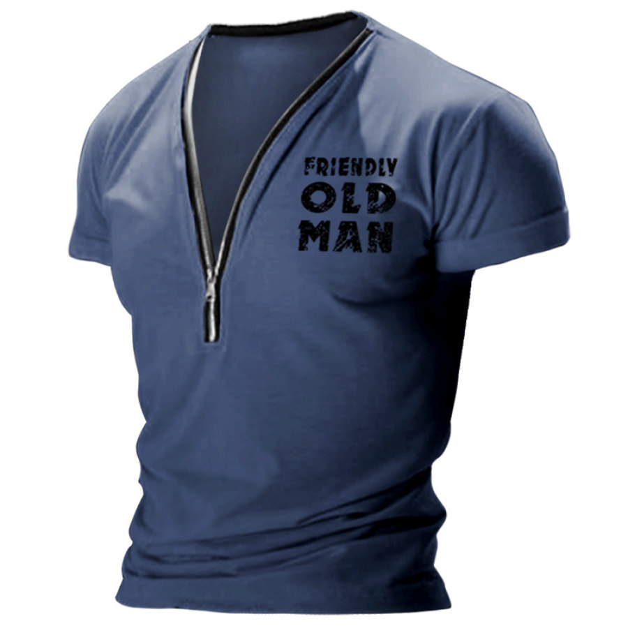 

Men's Casual OLD MAN Zipper Short Sleeve T-Shirt