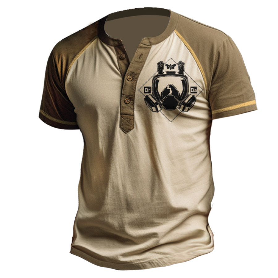 

Men's Retro Gas Mask Bee Breaking Bad Theme Graphic Print Henley Collar T-Shirt