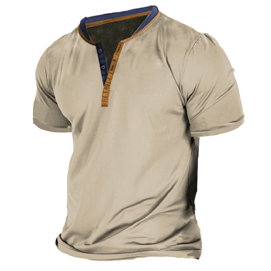 

Men's Vintage Colorblock Henley Collar T-Shirt