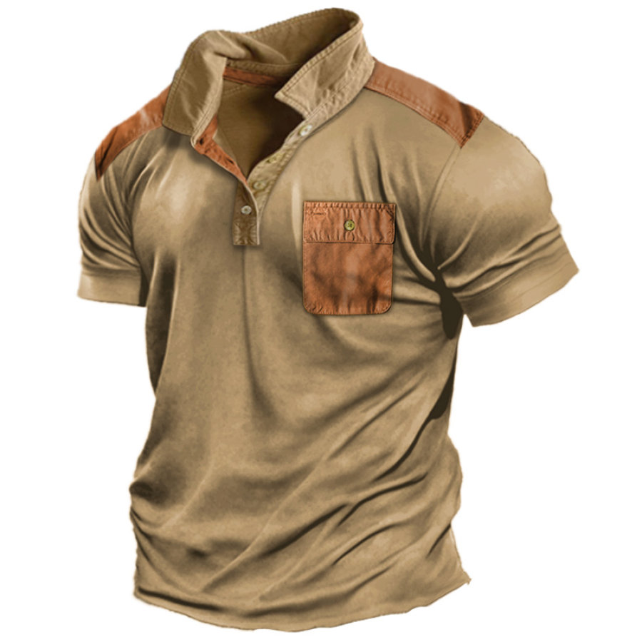 

Men's Casual Colorblock Pocket Polo Neck T-Shirt