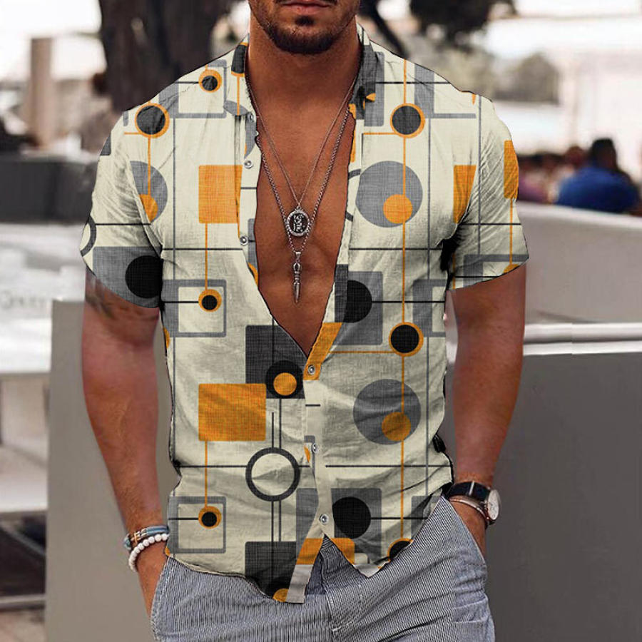 

Men's Medieval Geometric Print Casual Short Sleeve Shirt