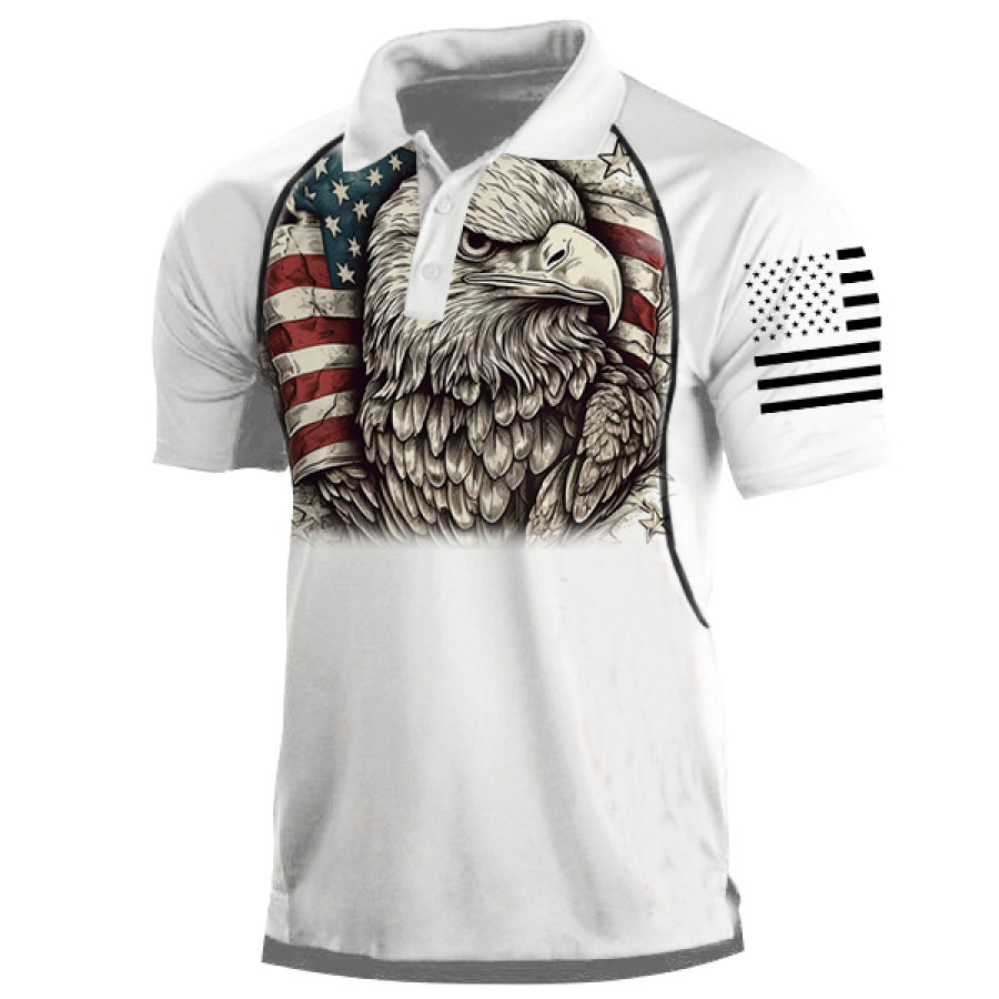 

Men's Outdoor Vintage American Flag Eagle Polo Short Sleeve T-Shirt