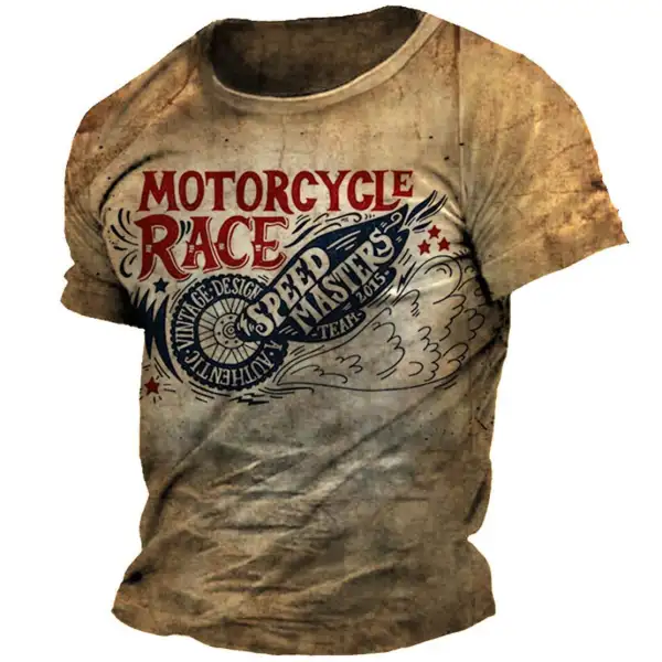 Men's Vintage Motorcycle Race Print T-Shirt - Cotosen.com