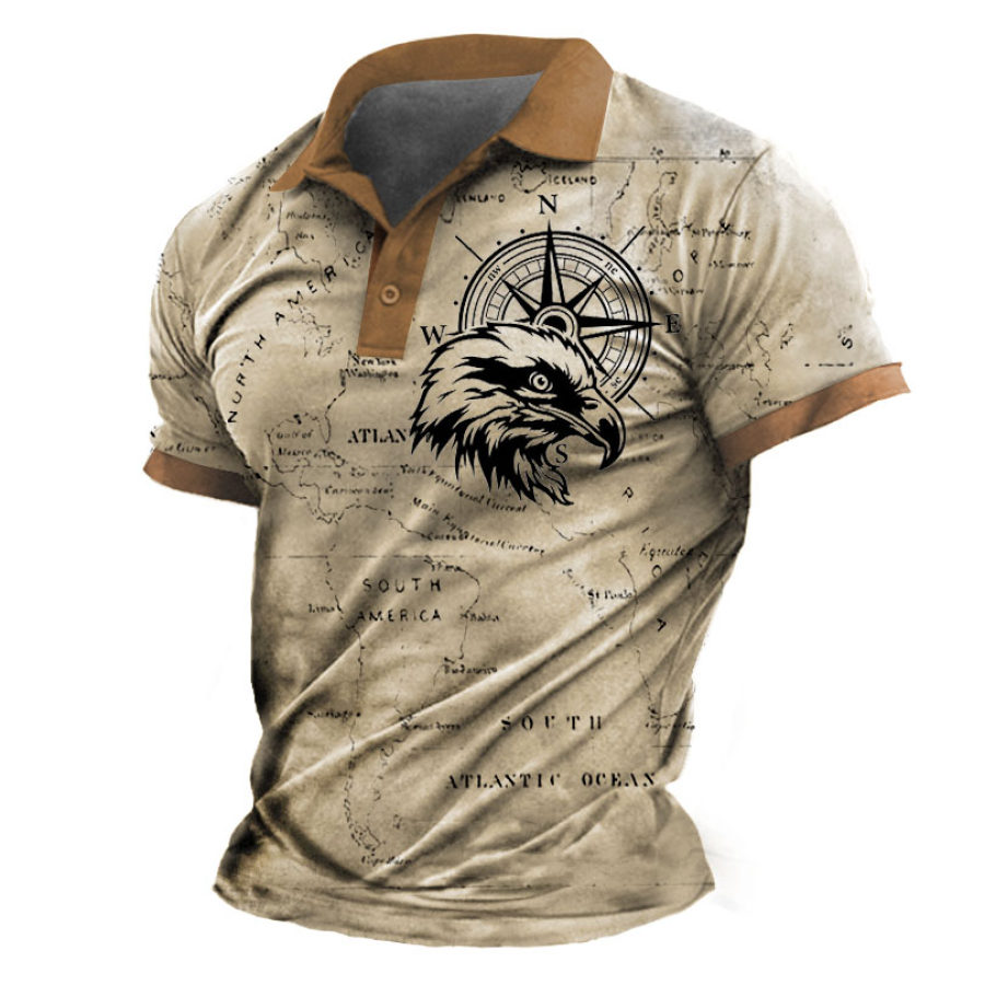 

Men's Vintage Nautical Map Compass Eagle Print Polo T-Shirt