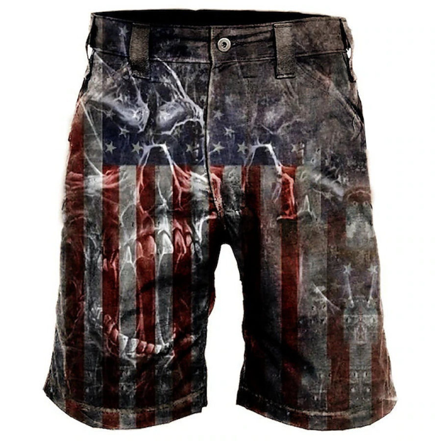 

Men's Outdoor Vintage American Flag Skull Print Tactical Shorts
