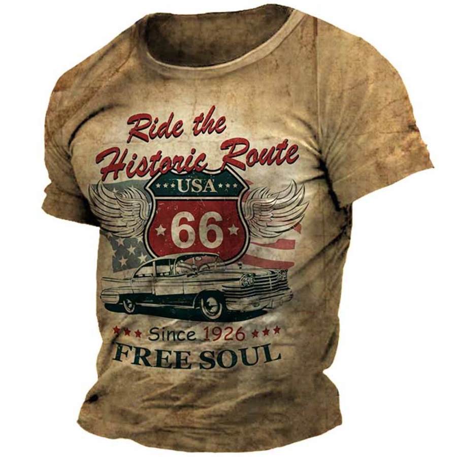 

Camiseta Con Estampado De Coche Vintage Route 66 Para Hombre