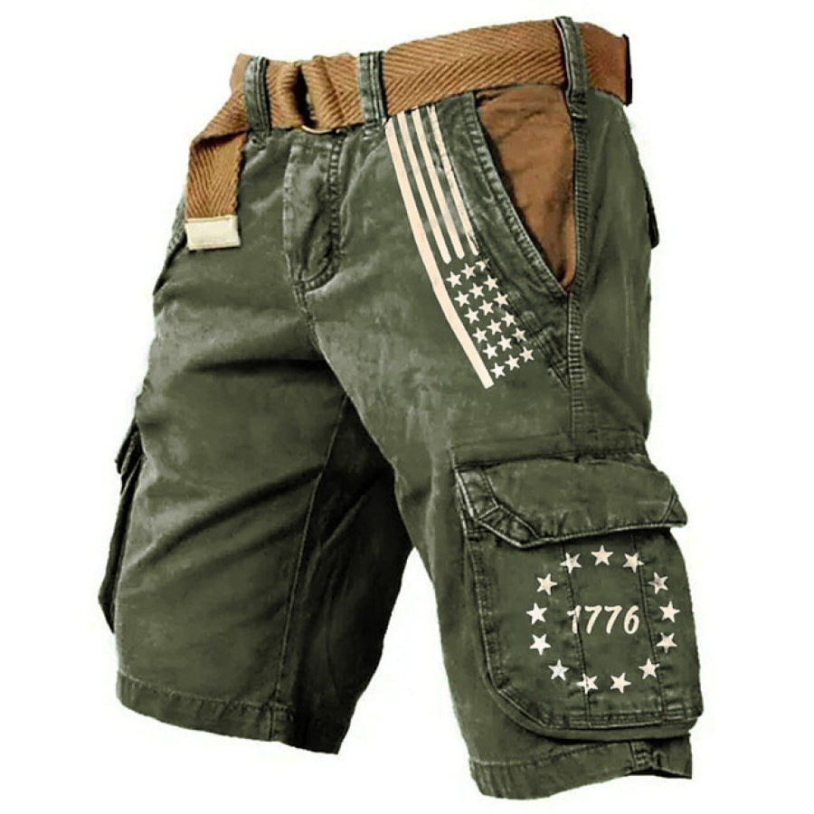 

Men's Outdoor Vintage American Flag 1776 Print Tactical Shorts