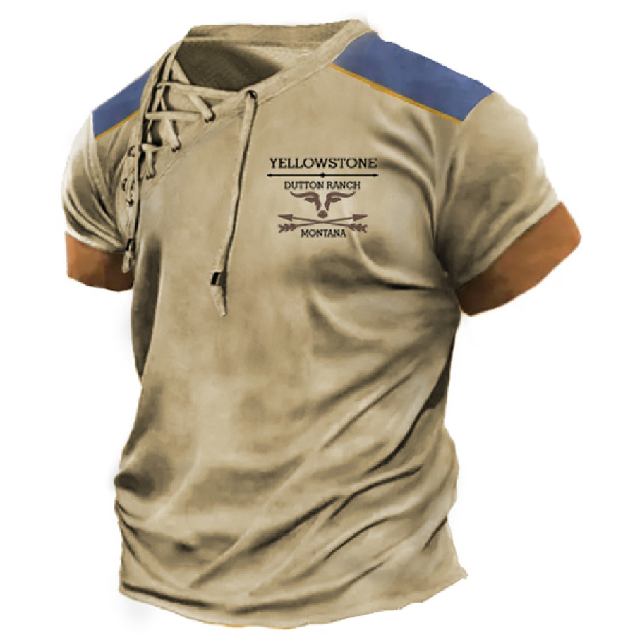 

Men's Vintage Yellowstone Contrast Drawstring T-Shirt