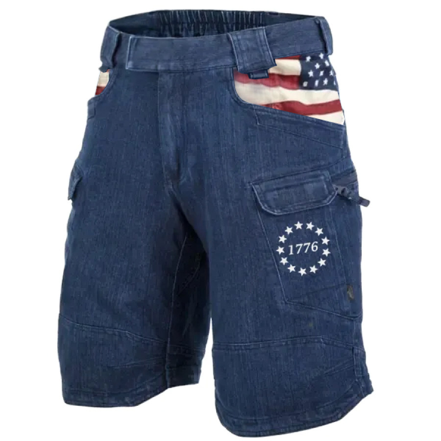 

Men's Outdoor American Flag 1776 Multifunctional Tactical Denim Shorts