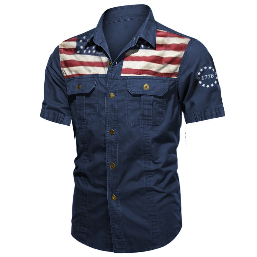 

Men's Outdoor American Flag 1776 Multifunctional Tactical Cargo Shirt