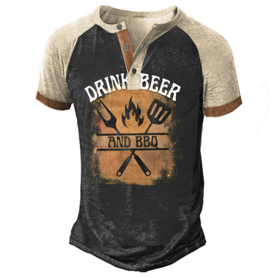 

Drink Beer And BBQ Men Henley T-Shirt