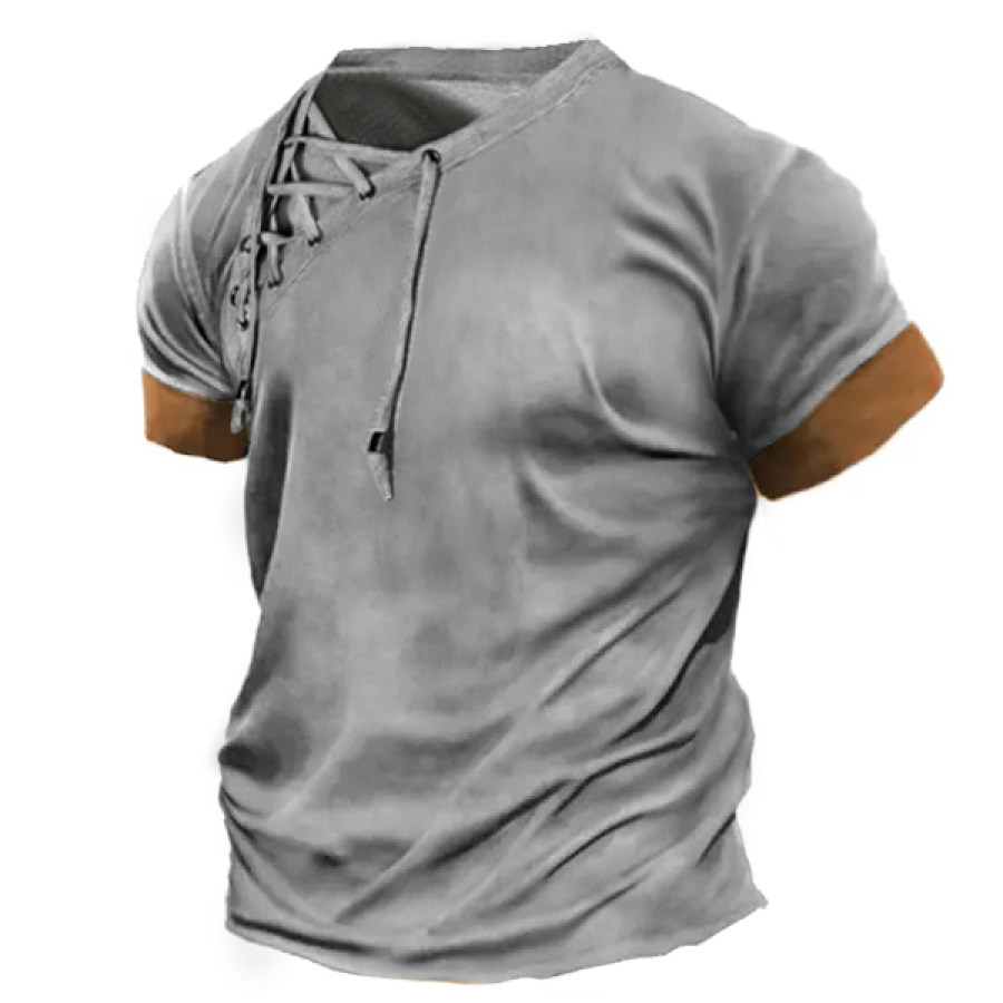 

Men's Vintage Lace Up Casual Colorblock Short Sleeve T-Shirt