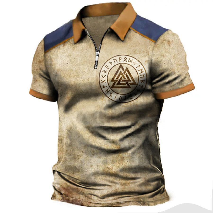 

Men Vintage Viking Valknut Print Polo T-Shirt