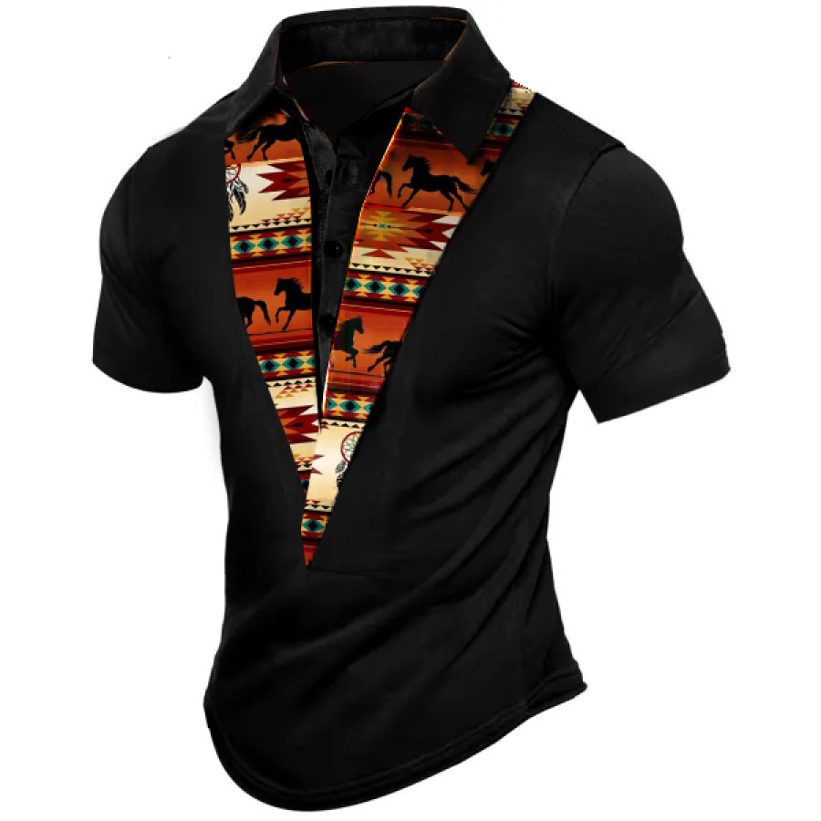 

Men's Outdoor Vintage Ethnic Printed Polo Shirt