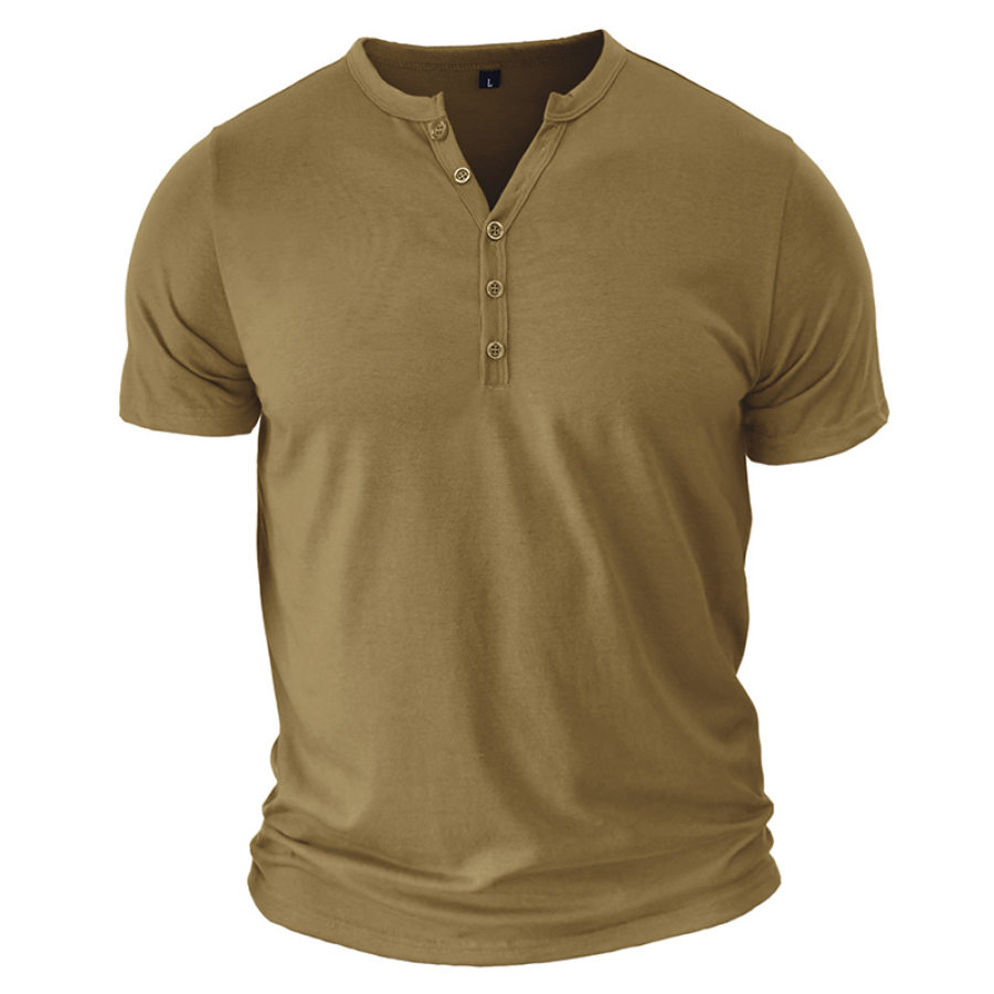

Men's Solid Henley Collar Casual T-Shirt