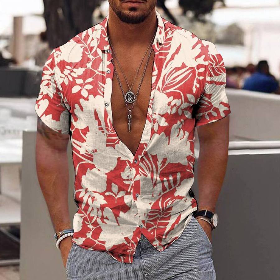 

Camicia A Maniche Corte Con Stampa Floreale Casual Da Uomo