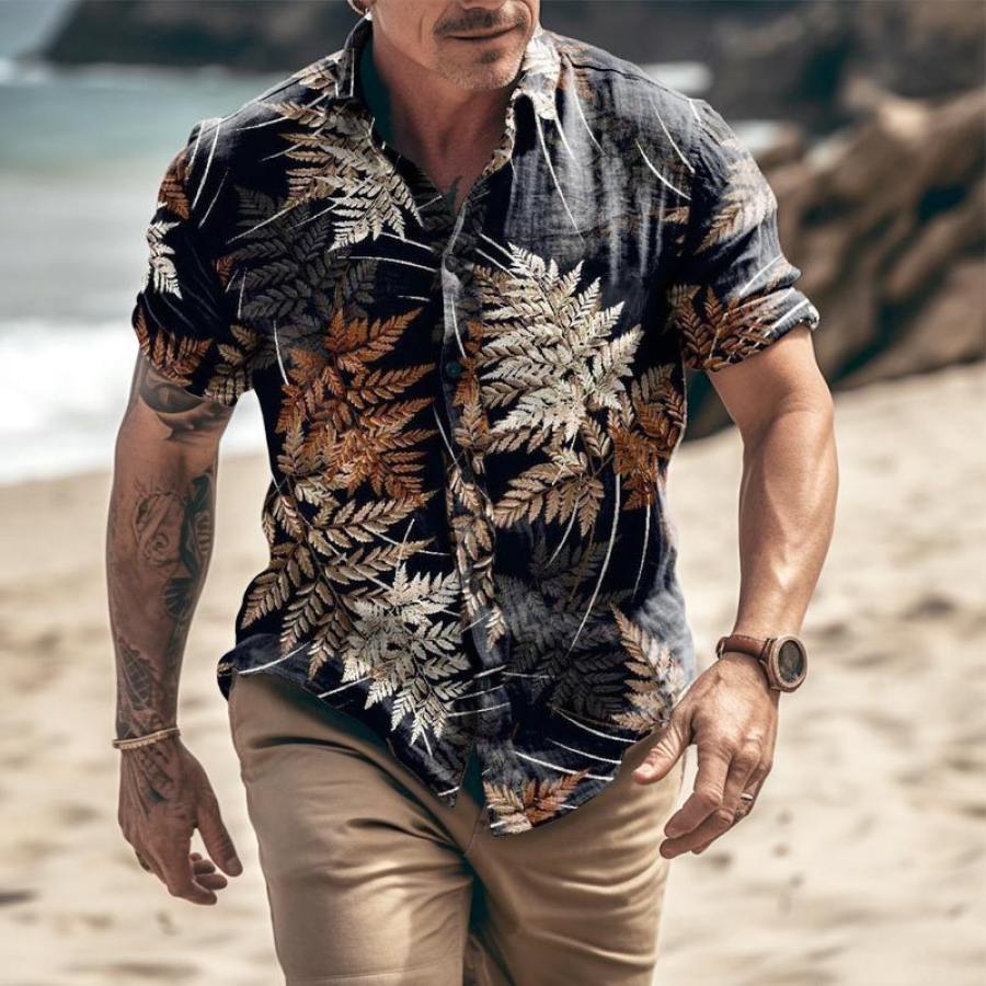 

Men's Casual Leaf Print Short Sleeve Shirt