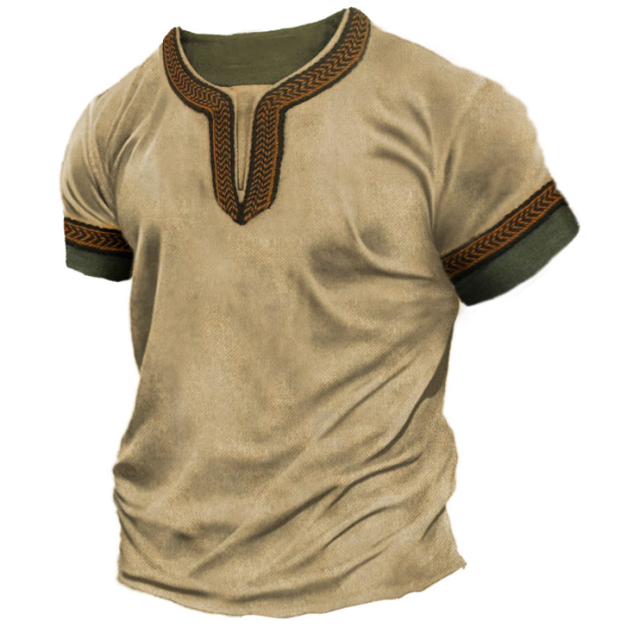 

Men's Retro Ethnic Style Colorblock Casual T-Shirt