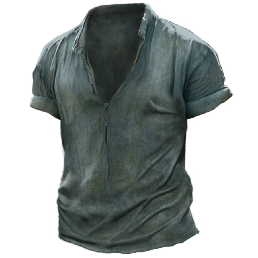 

Men's Vintage Half Open Neck Roll Sleeve T-Shirt