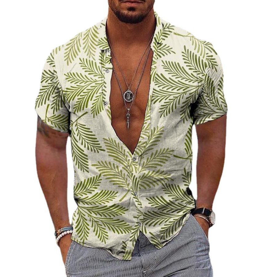 

Men's Hawaiian Leaf Print Short Sleeve Shirt