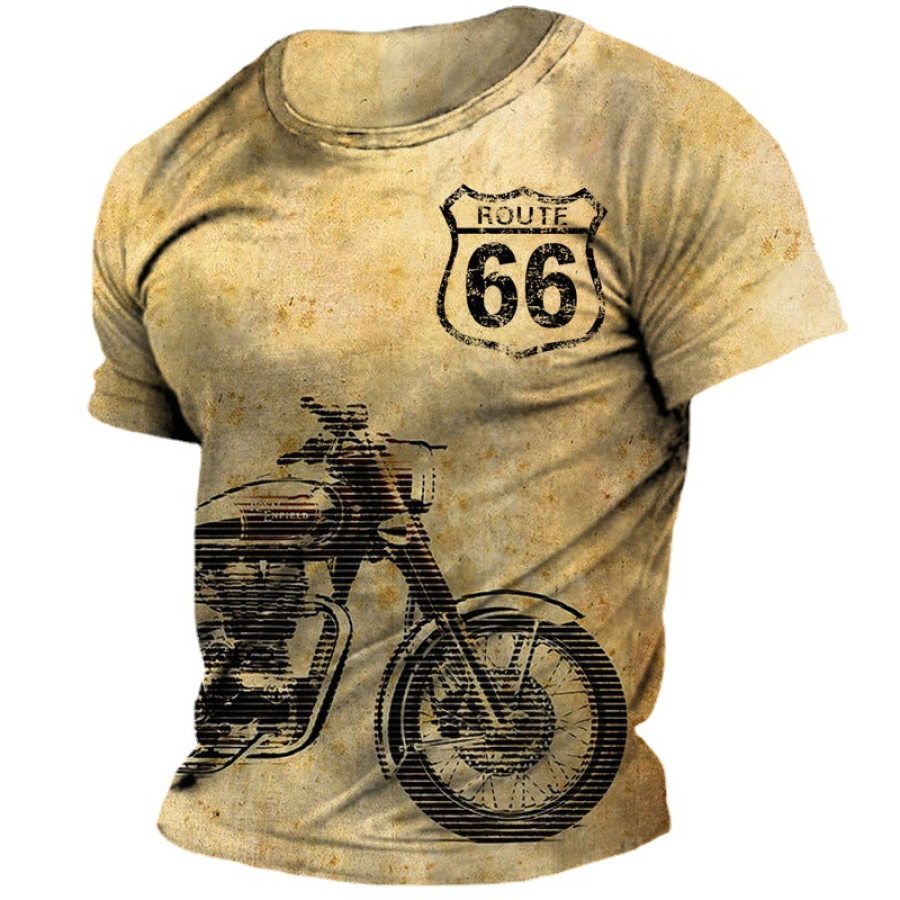 

Men's Vintage Motorcycle Route 66 Print T-Shirt