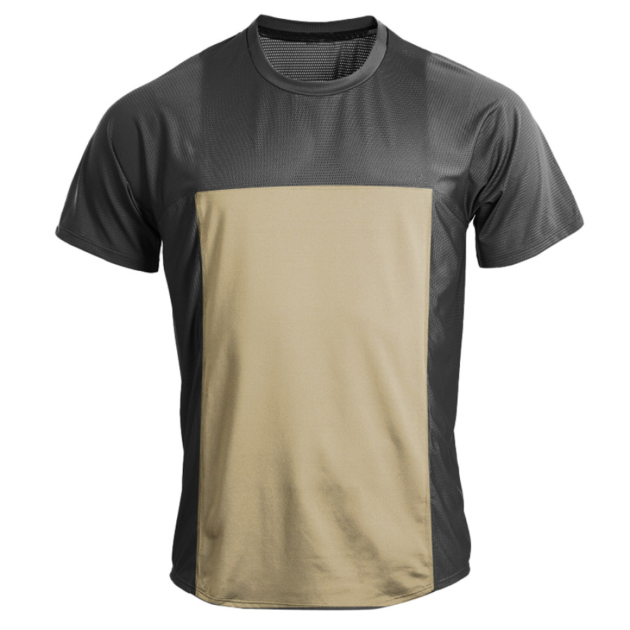 

Men's Outdoor Sports Breathable Sweat-wicking Solid Color Stitching Mesh Round Neck T-shirt