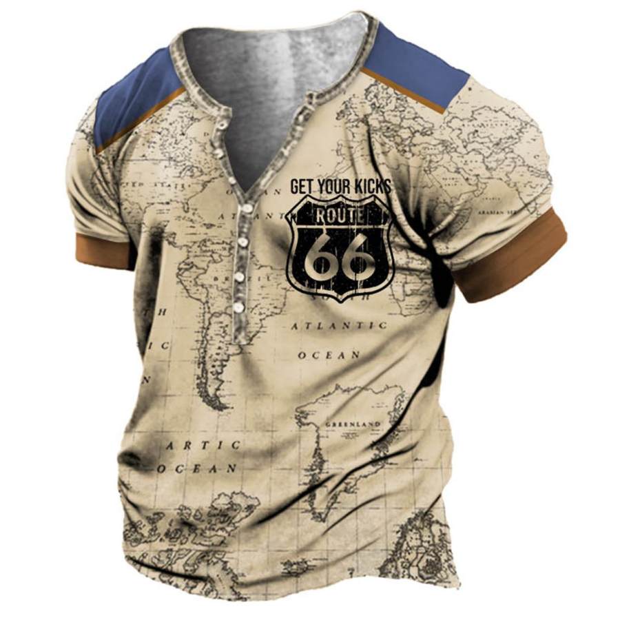 

Men's Vintage Nautical Map Route 66 Henley T-Shirt