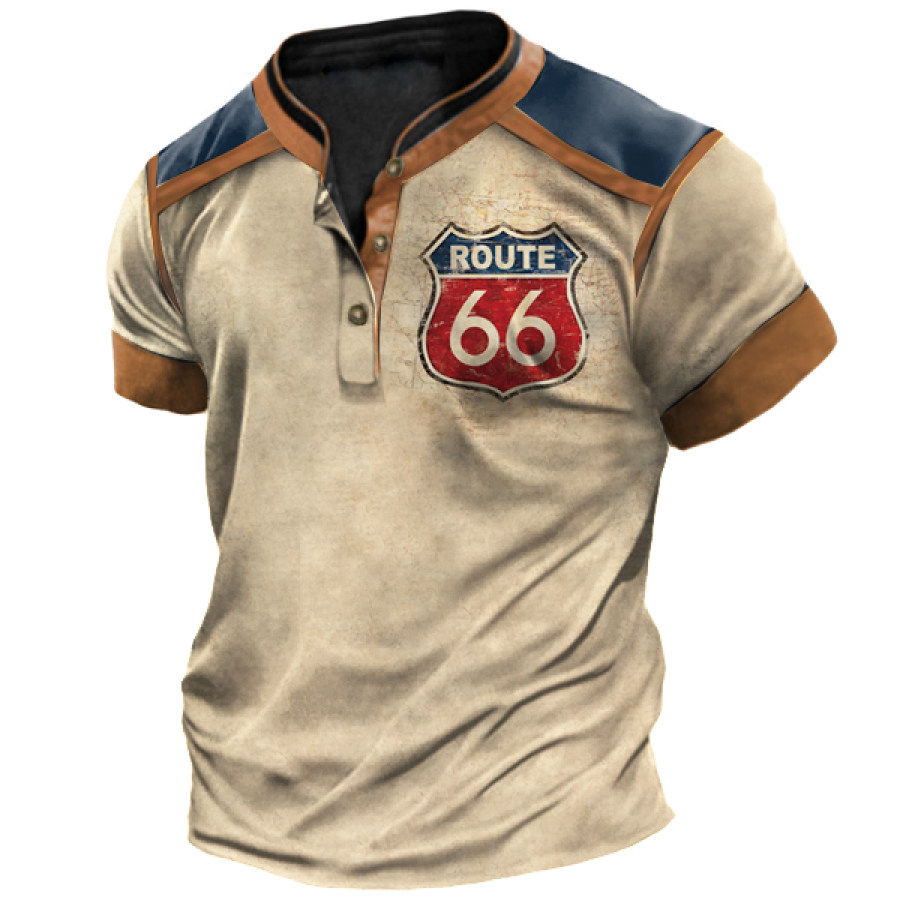

Men's Vintage Route 66 Print Henley T-Shirt