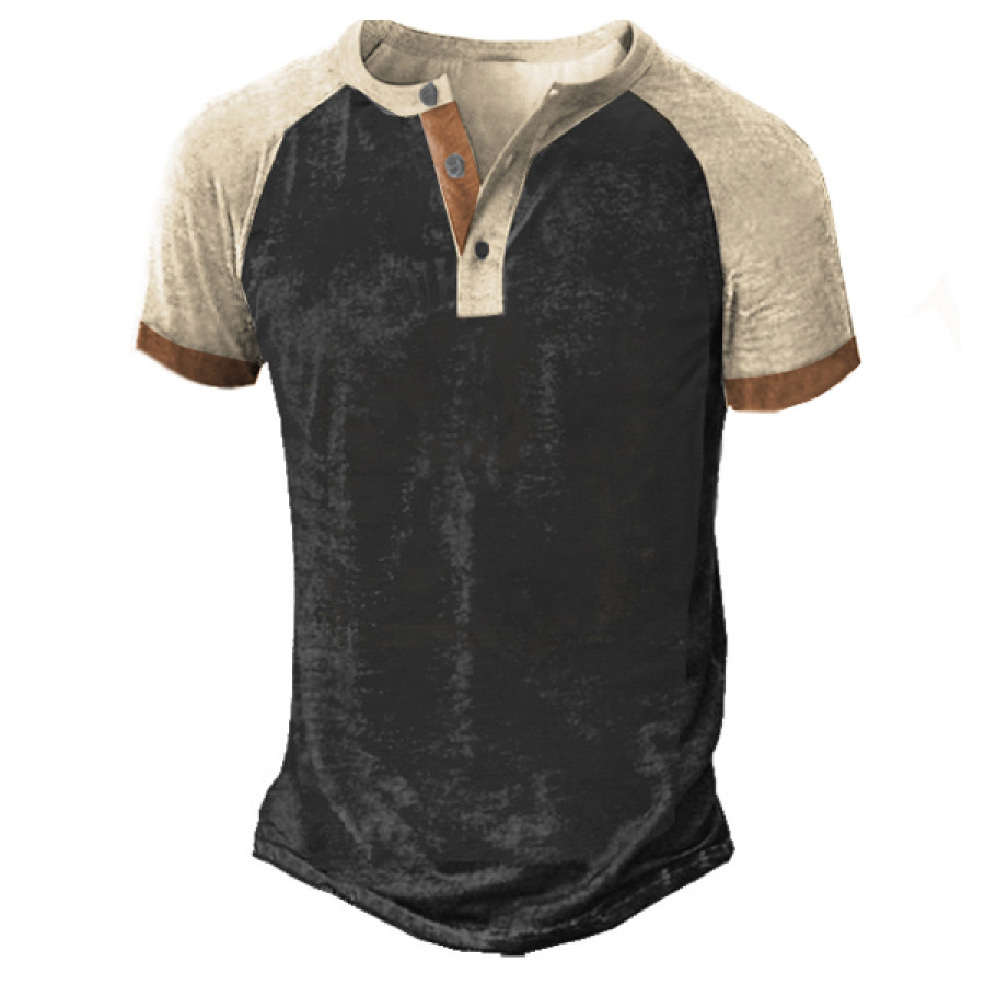 

Men's Vintage Colorblock Henley Tactical T-Shirt