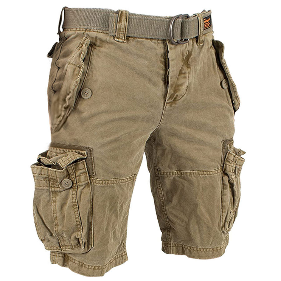 

Men's Vintage Washed Cotton Multifunctional Pocket Tactical Shorts