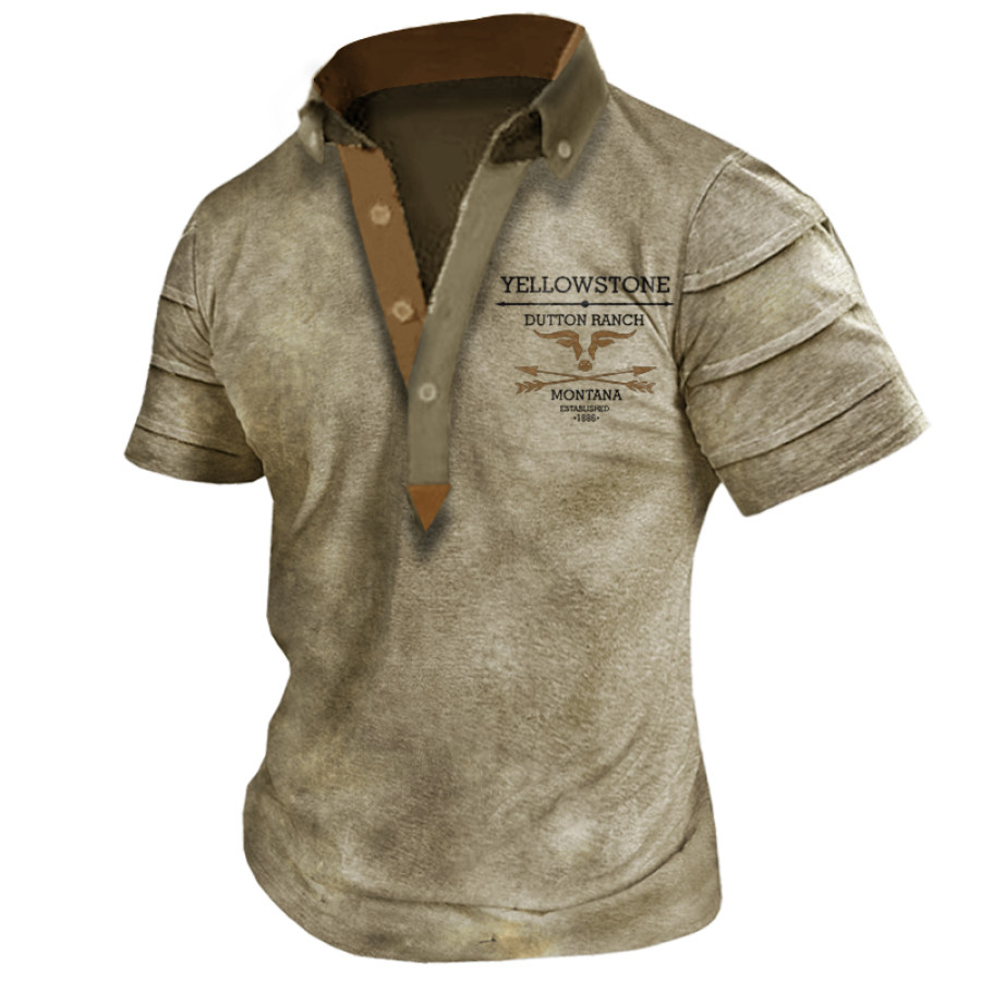 

Men's Cozy Outdoors Vintage Western Yellowstone Henry Polo Neck T-Shirt