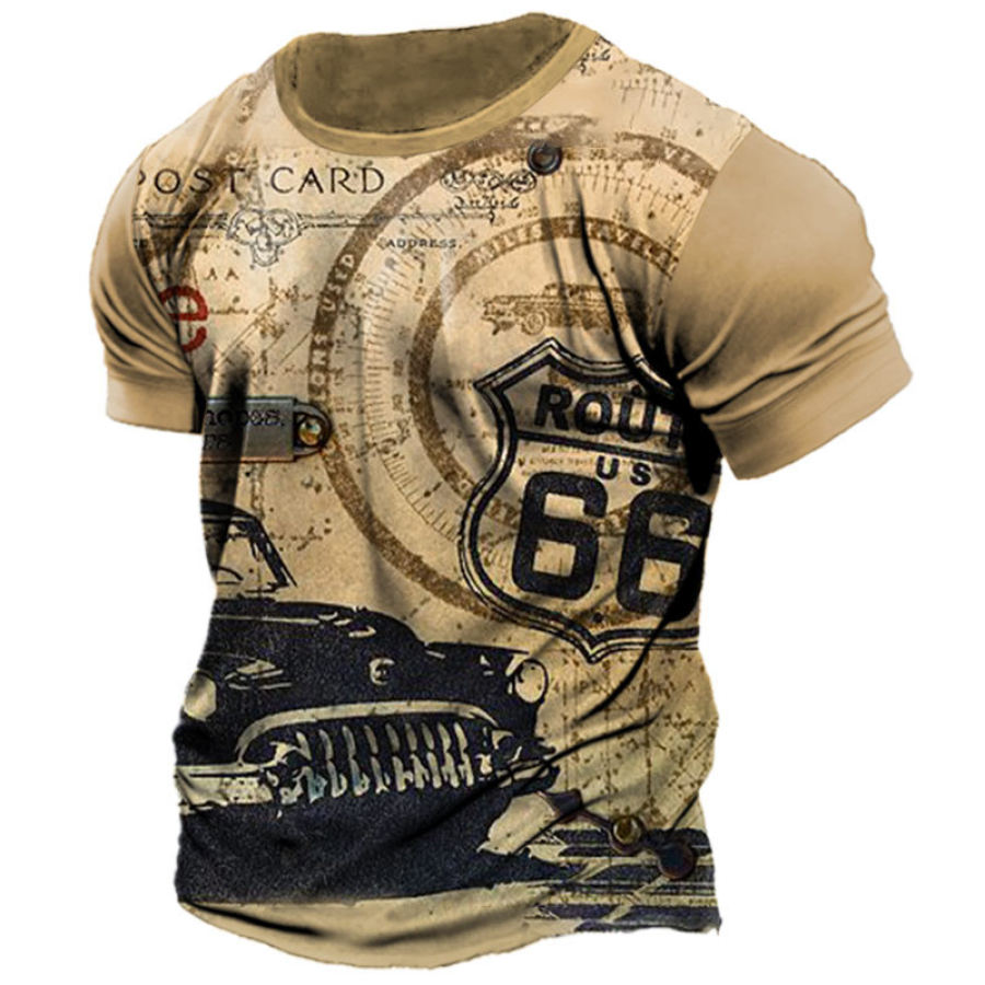 

Camiseta Masculina De Manga Curta Com Estampa Vintage Route 66