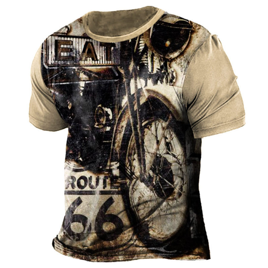 

Men's Motorcycle Route 66 Print Short Sleeve T-Shirt