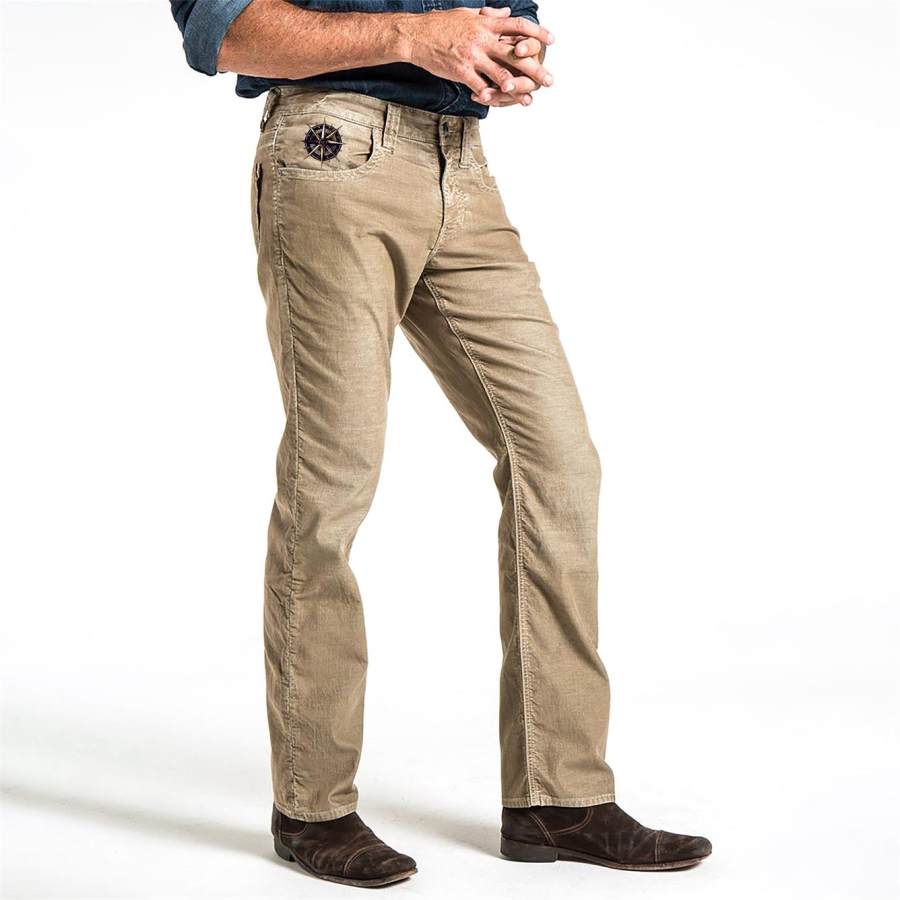 

Men's Vintage Corduroy Nautical Compass Print Straight Leg Pants