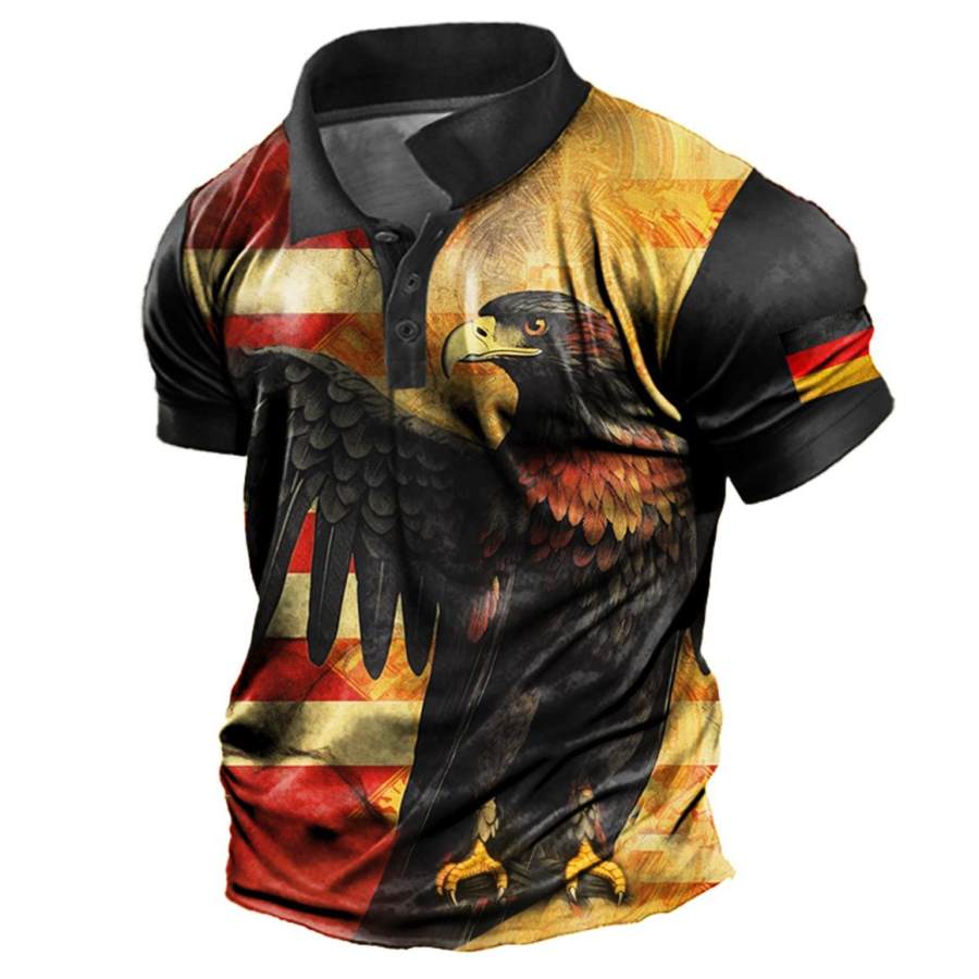 

Men's Vintage German Flag Eagle Print Colorblock Polo T-Shirt