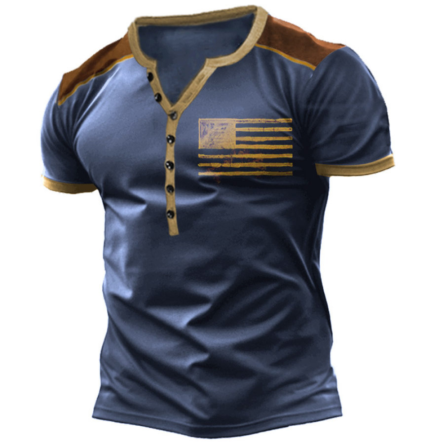 

Men's Vintage American Flag Print Henry T-Shirt