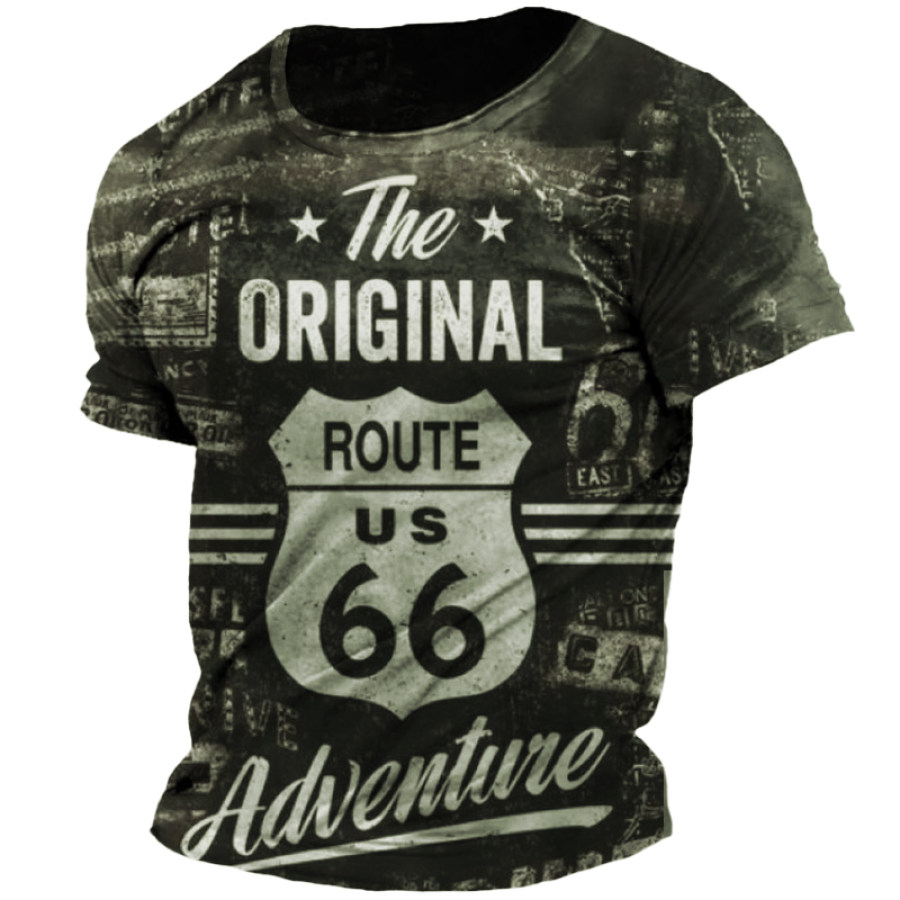 

Men's Comfortable Breathable Retro Route 66 3D Graphic Print T-shirt