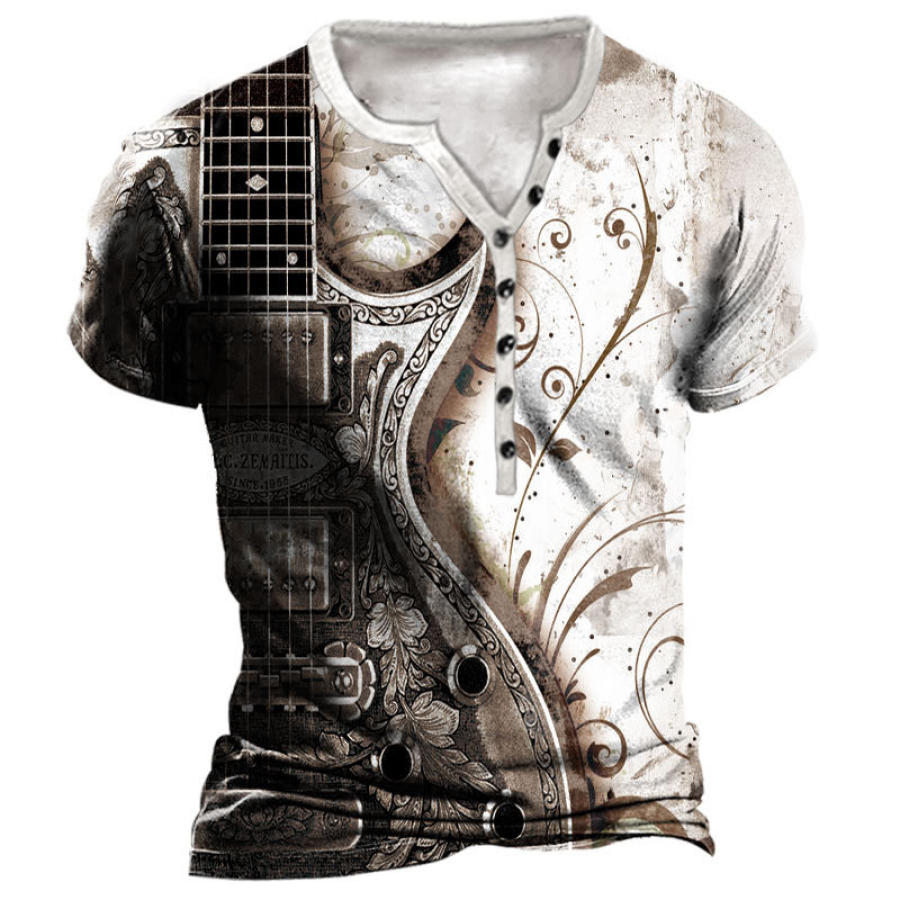 

Men's Vintage Guitar Print Henry T-Shirt